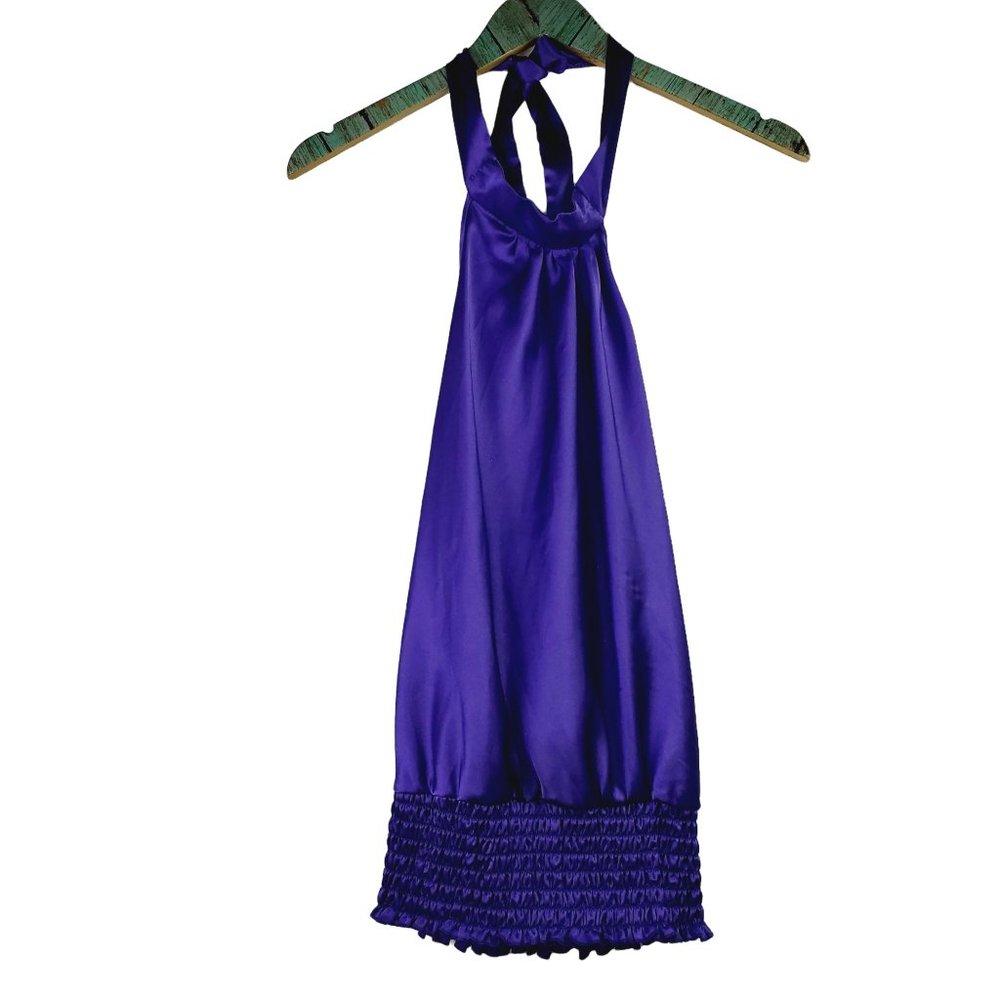 Poetry Hi-Neck Y2K Silky Satin Open Back Halter Top Sz 8